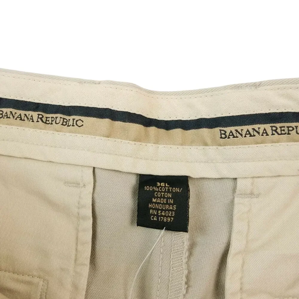 Mens Banana Republic Traveler Chinos SZ 36L Long Khaki Tan Pleated